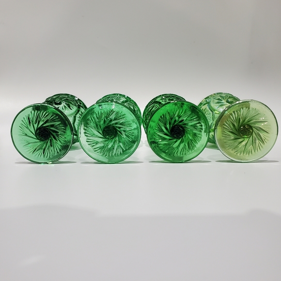 (4☘️) Vntg "Buzz Saw" Uranium 💚& Carnival Green Goblets Double Shot Degenhart - Picture 8 of 15